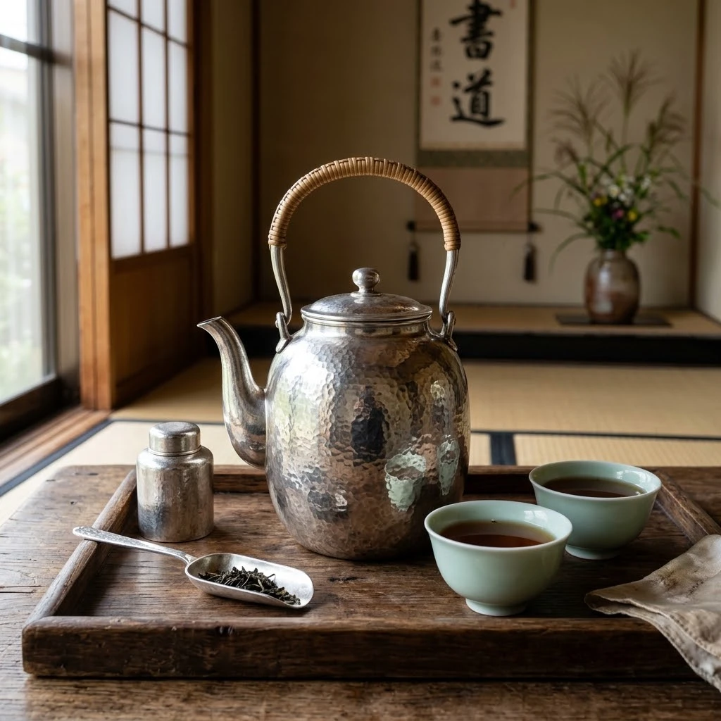 銀色茶壺，金屬光澤閃耀 | Silver teapot with metallic sheen