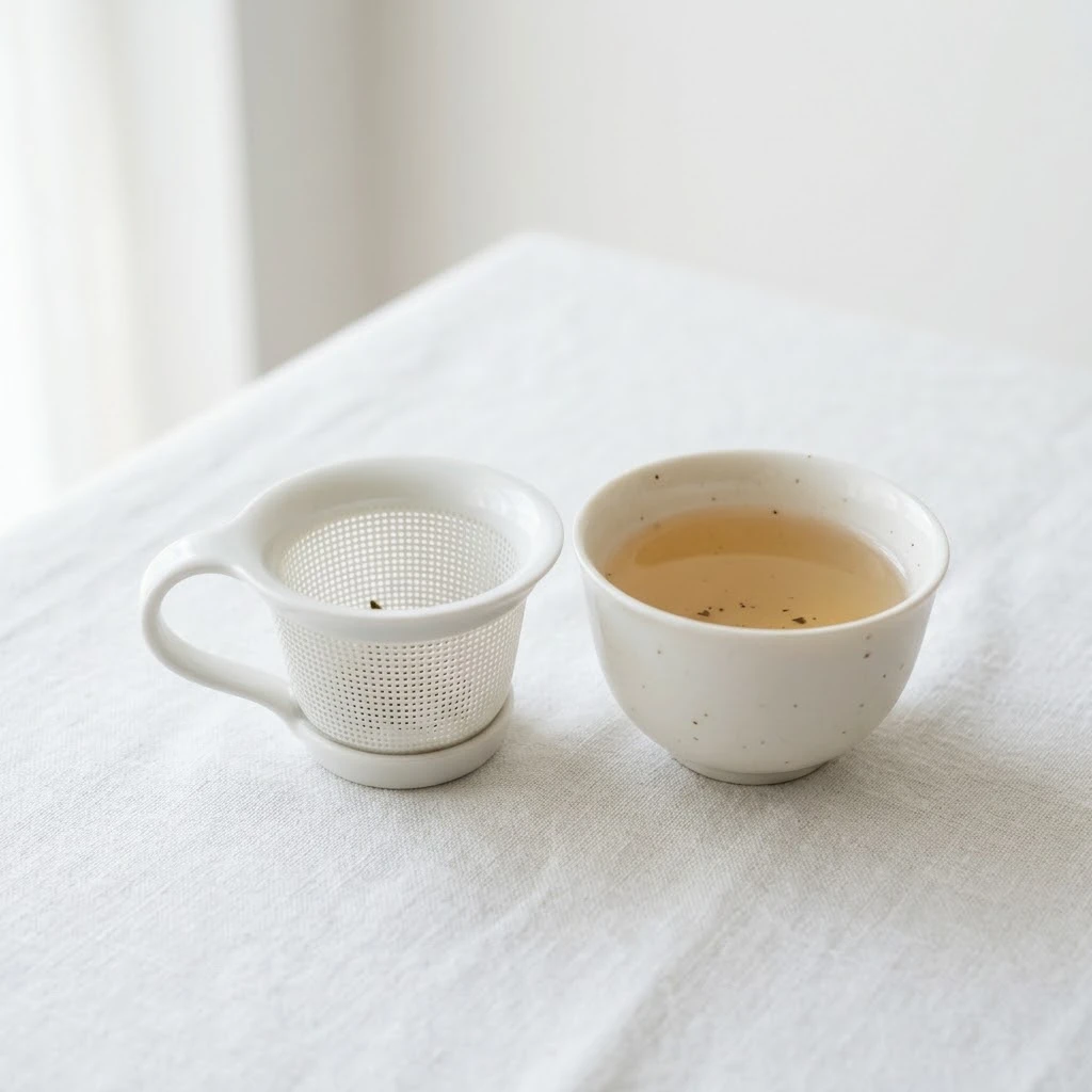 金屬濾網，過濾茶渣 | Metal tea strainer filtering tea leaves